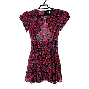 After Party x Nasty Gal Dress Womens XS  Semi-Sheer Top Floral Open Back‎ Red